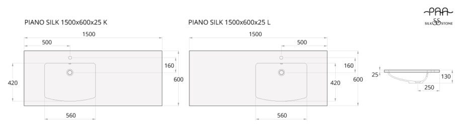 Valamu PAA PIANO SILK silkstone matt kivimassist valamu - valamuava vasakul