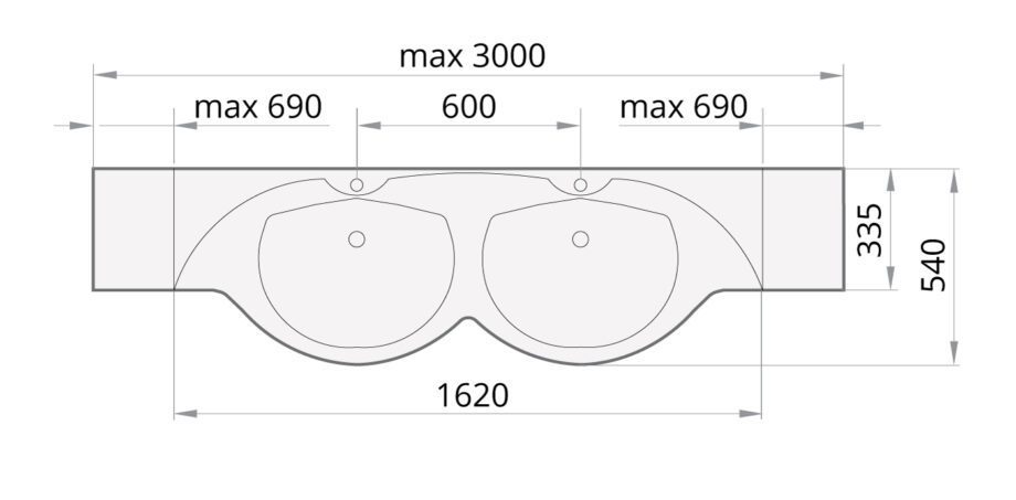 Valamu PAA BETA DUO cast stone läikiv kivimassist 1620-2000 mm