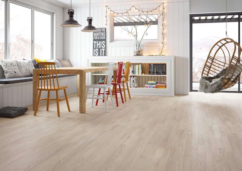 Parkett Tamm, Molti Cappuccino, 3-lip, harjatud, peits ja matt lakk – vaade 4