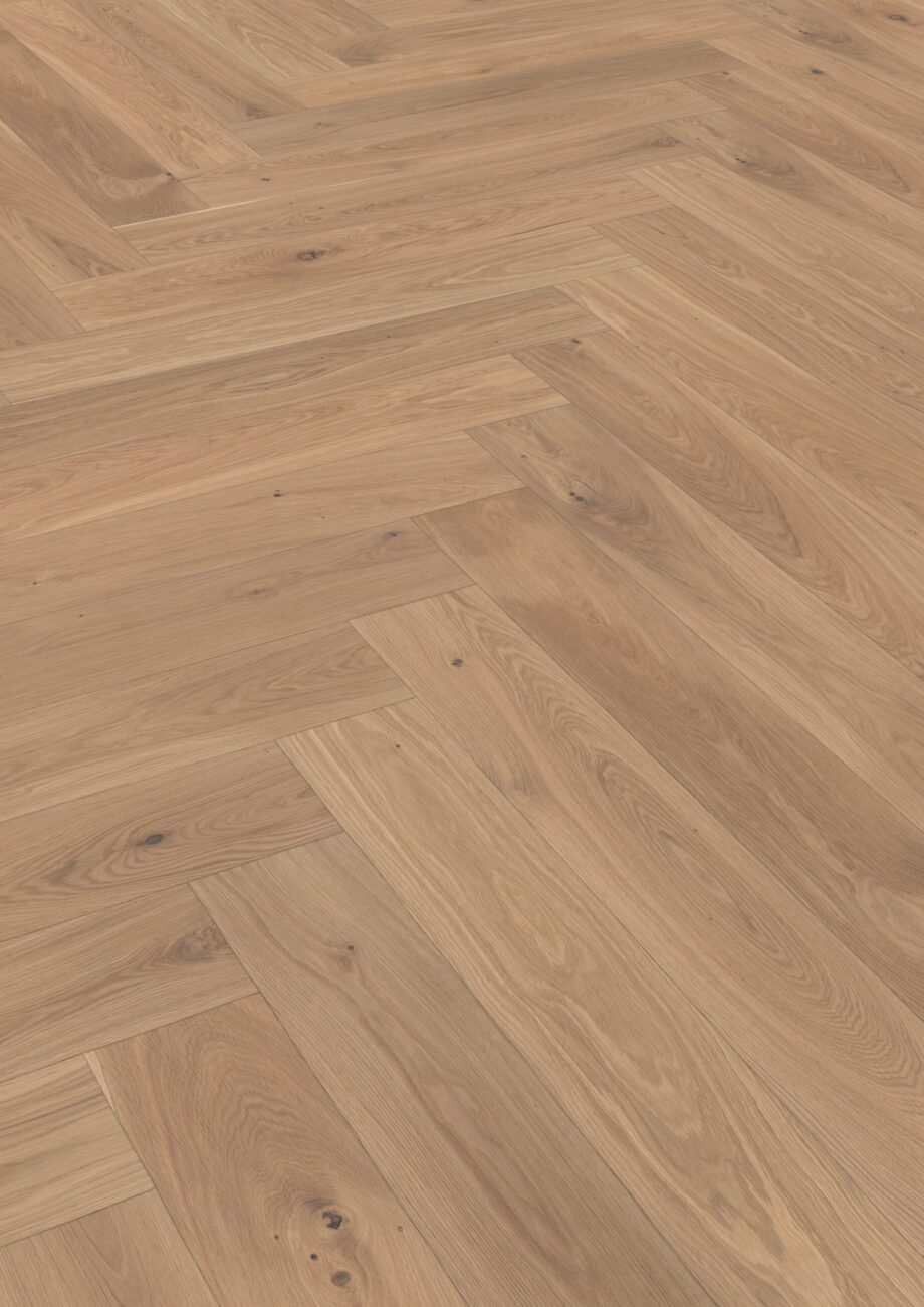 Parkett Tamm, ter Hürne, oak light beige, kalasaba parkett, harjatud, faasitud, valge naturaalõli – vaade 2