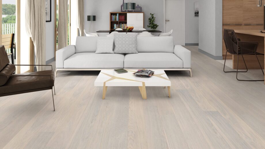 Parkett Tarkett, Shade, Tamm Cotton White (valge) Plank XT, 1-lip, 2 külge mikrofaas, peits ja Proteco Natura matt – vaade 5