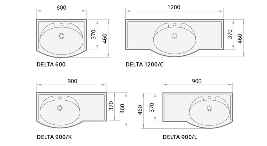 Valamu PAA DELTA cast stone läikiv kivimassist 900 mm vasakul pool