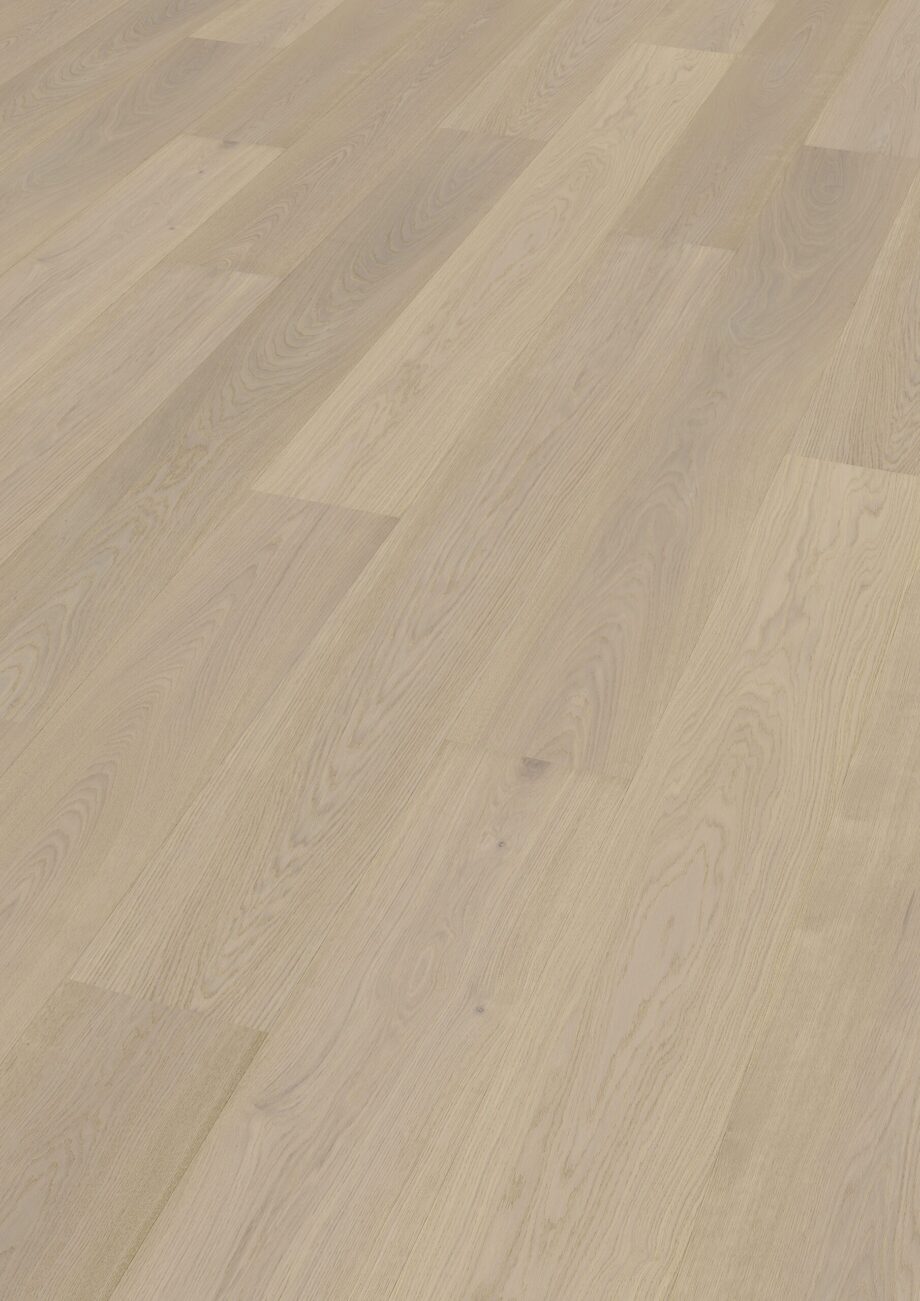 Parkett Trinity Tamm Natur 1-lip faasitud harjatud valgeks õlitatud