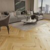 Herringbone floor Barlinek Oak Raisins matt lacquered installed on the living room floor