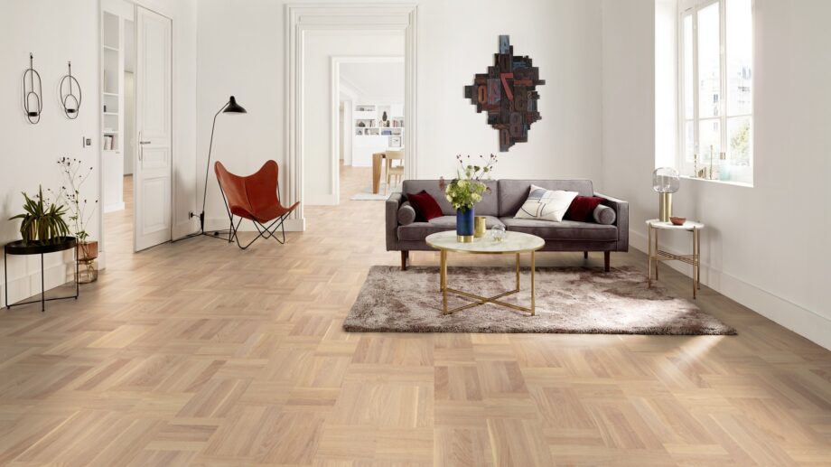 engineered-wooden-floor-tarkett-grace-oak-era-basket-weave Engineered wooden floor Tarkett Grace Oak Era basket weave installed on living room floor