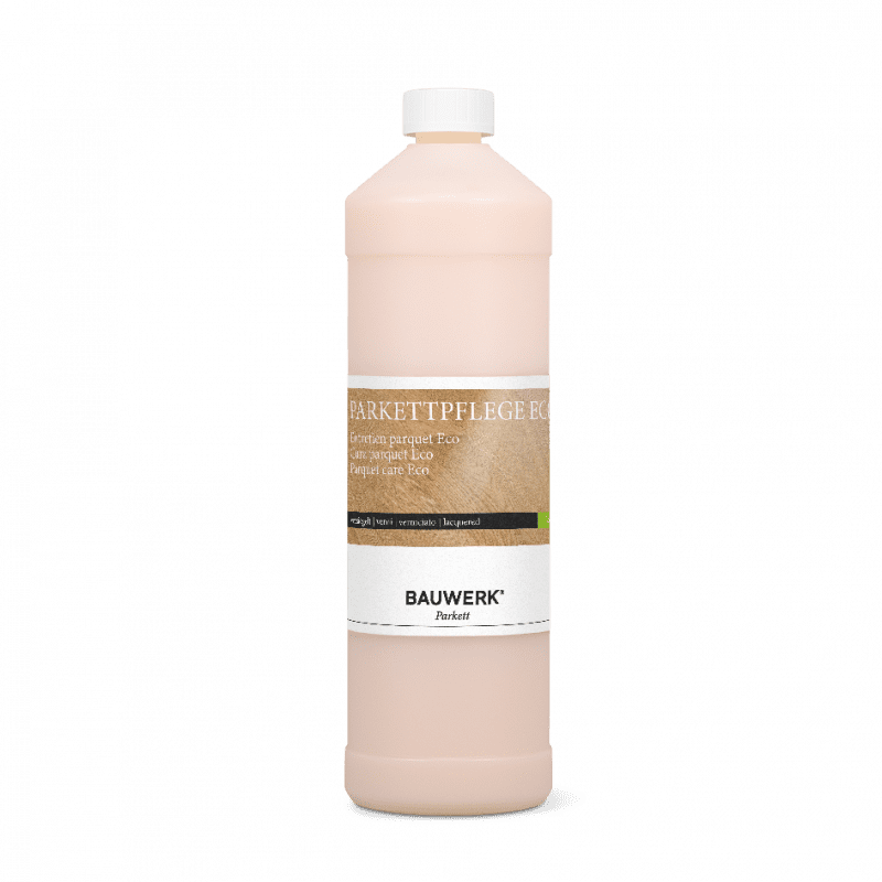 Lakitud parketi hooldusvahendi Bauwerk Parquet Care Eco 1L pudel.