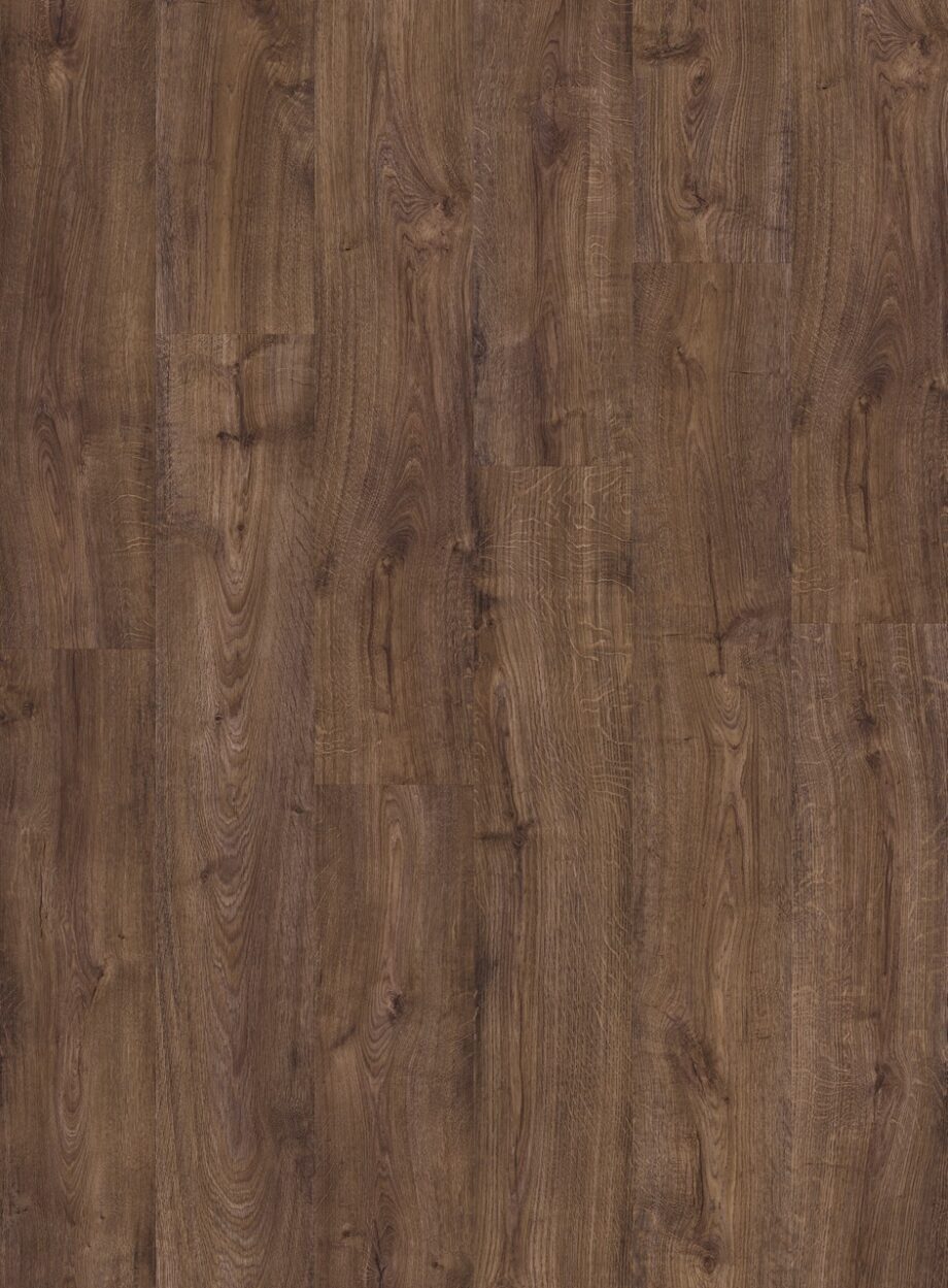 vinyylilankku-quick-step-autumn-oak-chocolate Vinyylilankku Quick Step Autumn Oak Chocolate, tumma suklaanruskea tammen sävy ja lankkudesign.