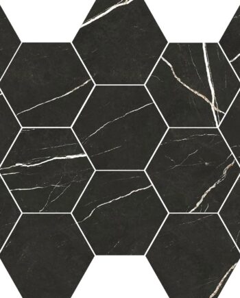 Marmorefektiga kuusnurkne mosaiikplaat Tau Elite Black Hex, 32,5x22,5 cm, must