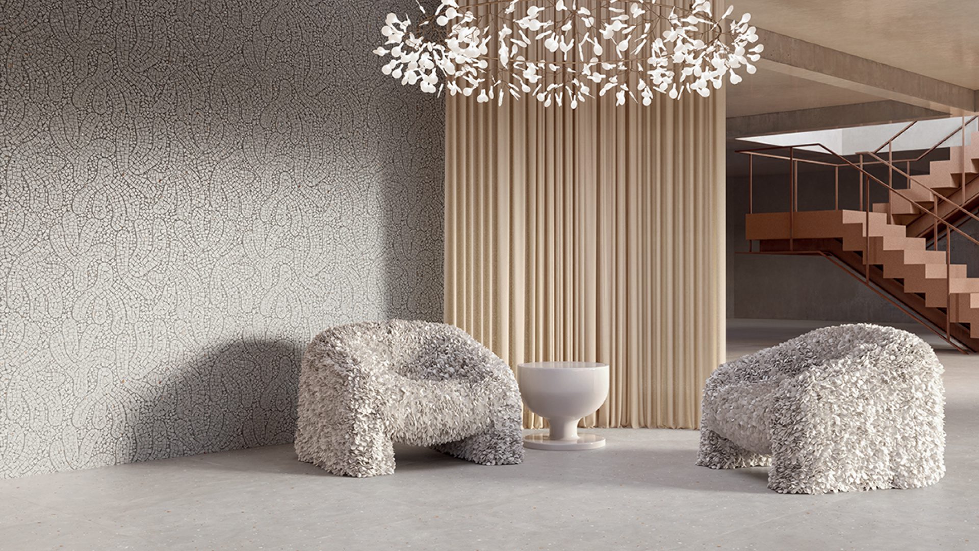 Terrazzo-mustriga keraamiline plaat ABK Moooi Egg Scape Ivory, 60x60 cm, 8,5 mm, matt (naturale)