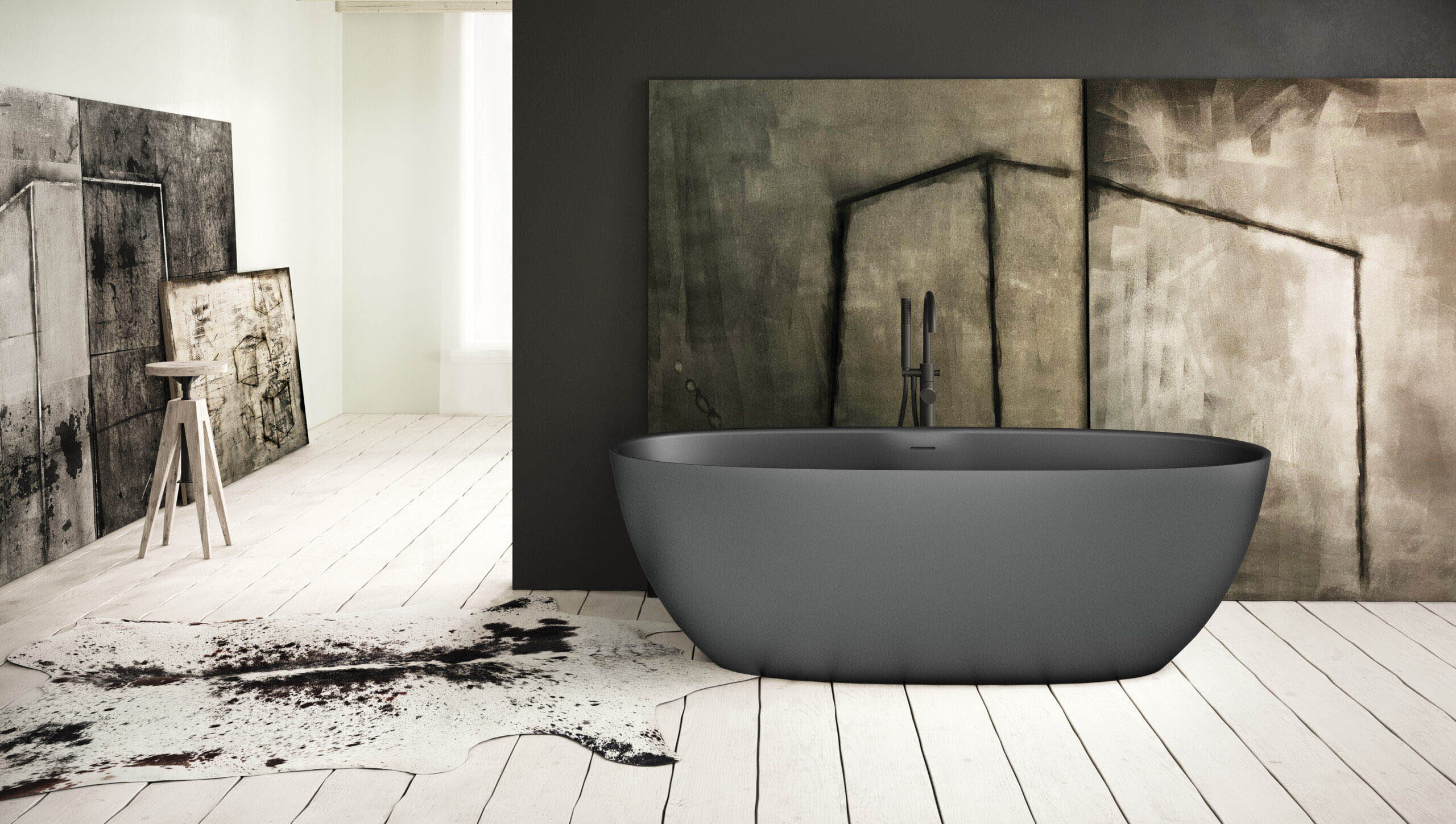 Must eraldiseisev kivivann PAA BELLA Graphite 170x80 cm, matt