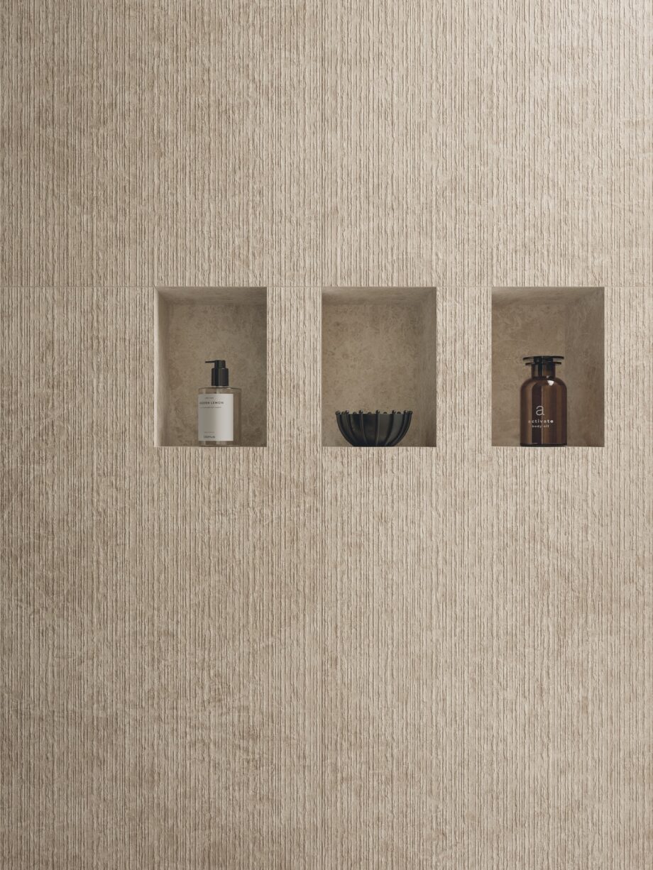 Kivimustriga keraamiline dekoorliist ABK Era Groove Beige, 5x120 cm, 8,5 mm, reljeefne, matt