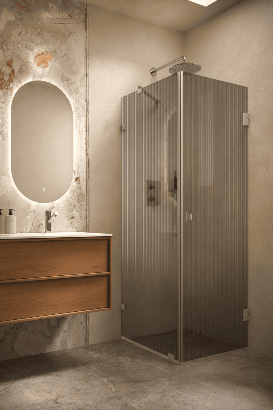 Dušinurk Hietakari Vetro 540, kroomitud furnituur, hall Reeded soonikklaas Dušinurk Hietakari Vetro 540, kroomitud furnituur, hall Reeded soonikklaas