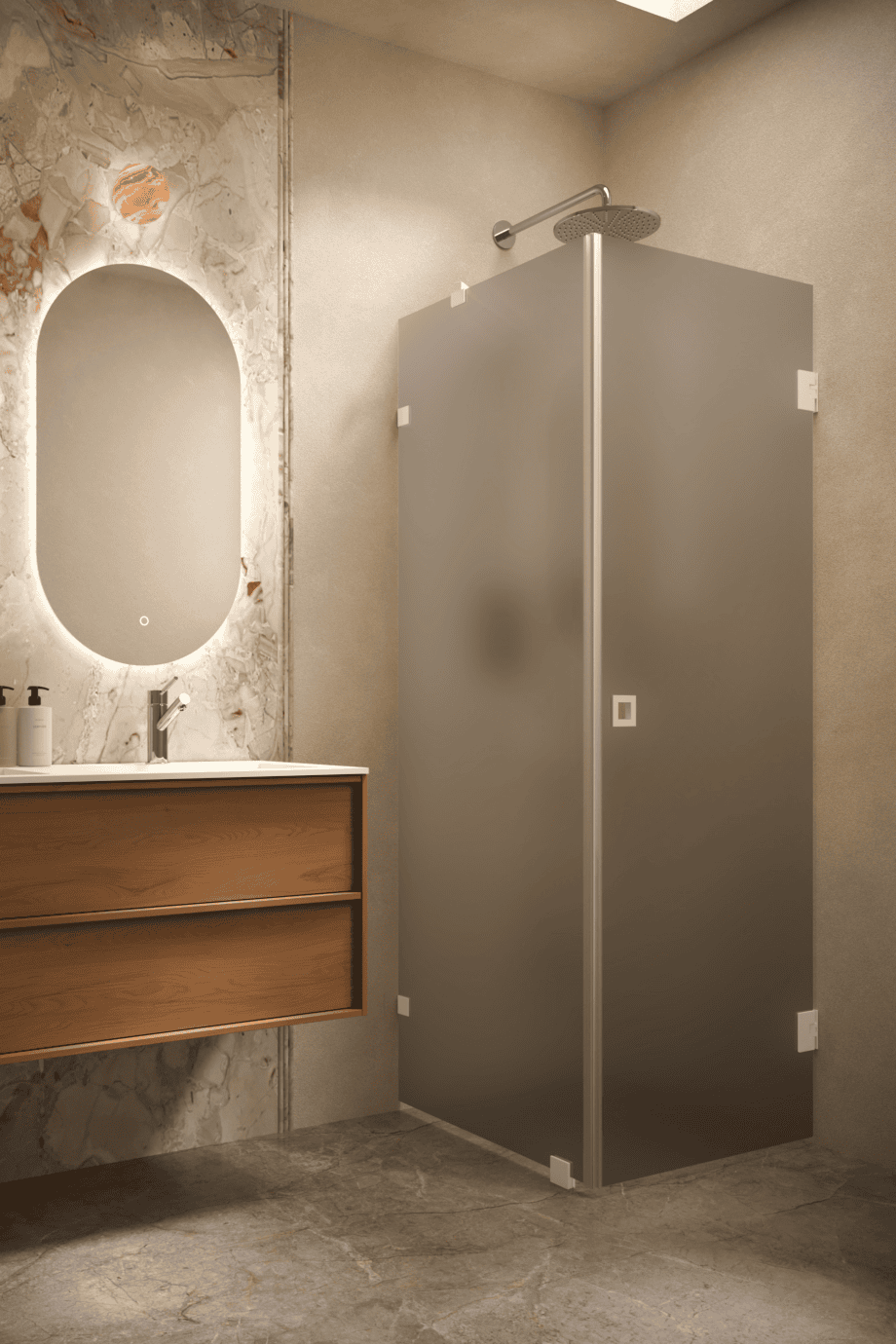 Dušinurk Hietakari Vetro 540, valge furnituur, hall satiinklaas Dušinurk Hietakari Vetro 540, valge furnituur, hall satiinklaas