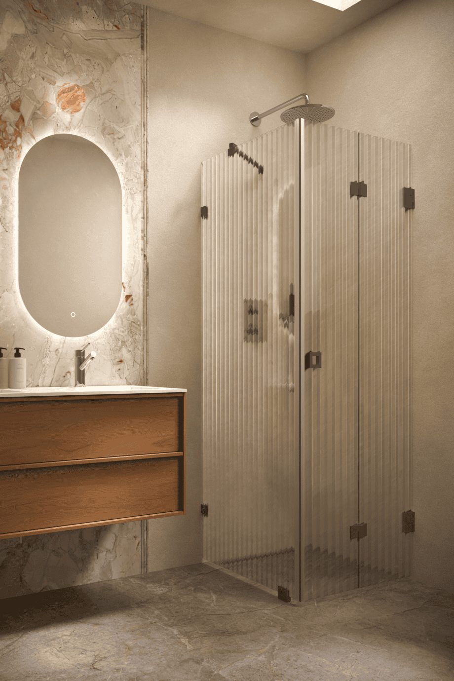 Dušinurk Hietakari Vetro 541, Cocoa furnituur, Reeded soonikklaas