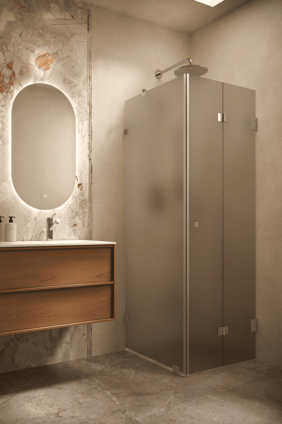 Dušinurk Hietakari Vetro 541, harjatud furnituur, pruun satiinklaas