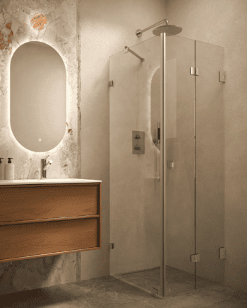 Dušinurk Hietakari Vetro 541, kroomitud furnituur, läbipaistev klaas