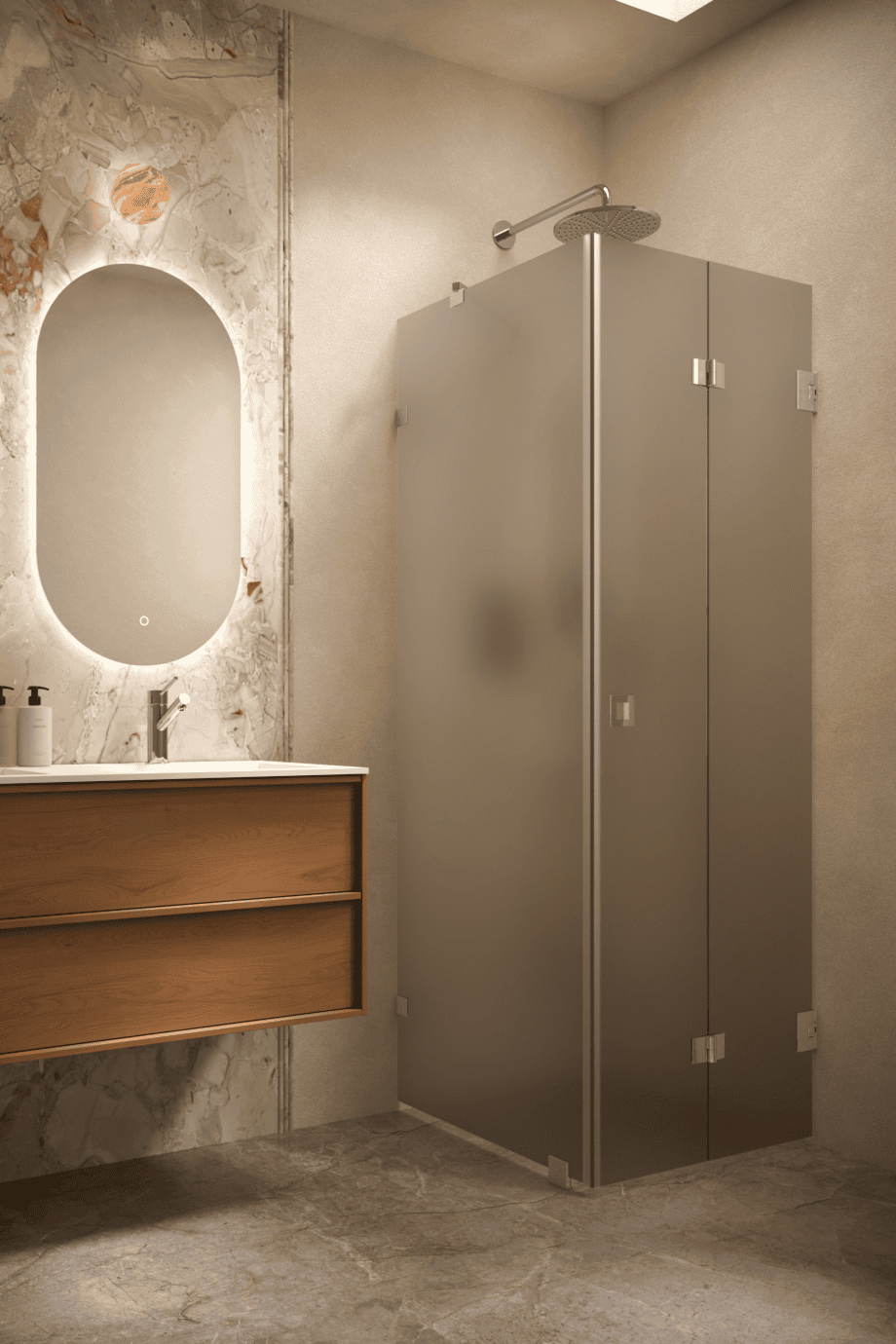 Dušinurk Hietakari Vetro 541, kroomitud furnituur, pruun satiinklaas