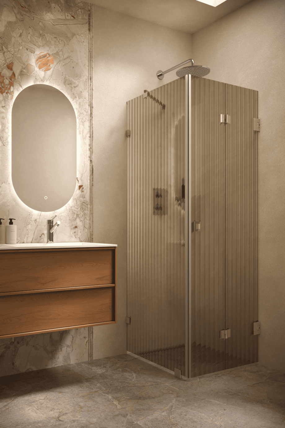 Dušinurk Hietakari Vetro 541, messingfurnituur, pruun Reeded soonikklaas