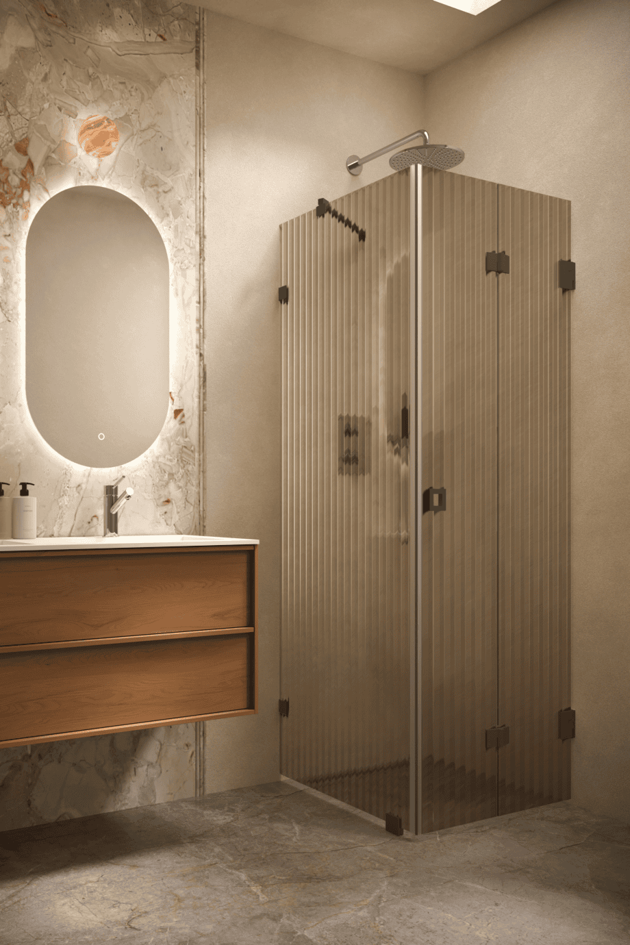 Dušinurk Hietakari Vetro 541, must furnituur, pruun Reeded soonikklaas
