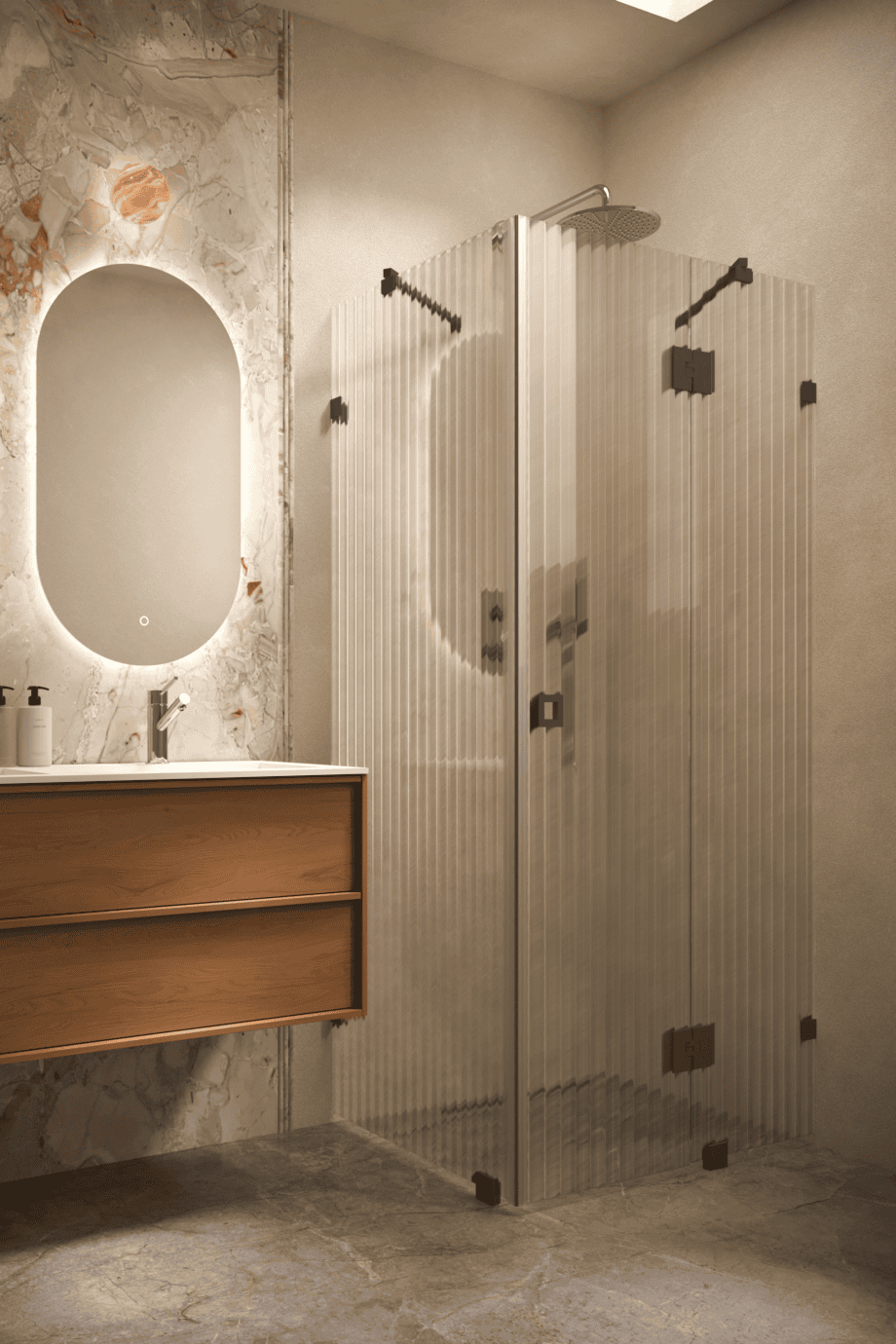 Dušinurk Hietakari Vetro 541, must furnituur, Reeded soonikklaas