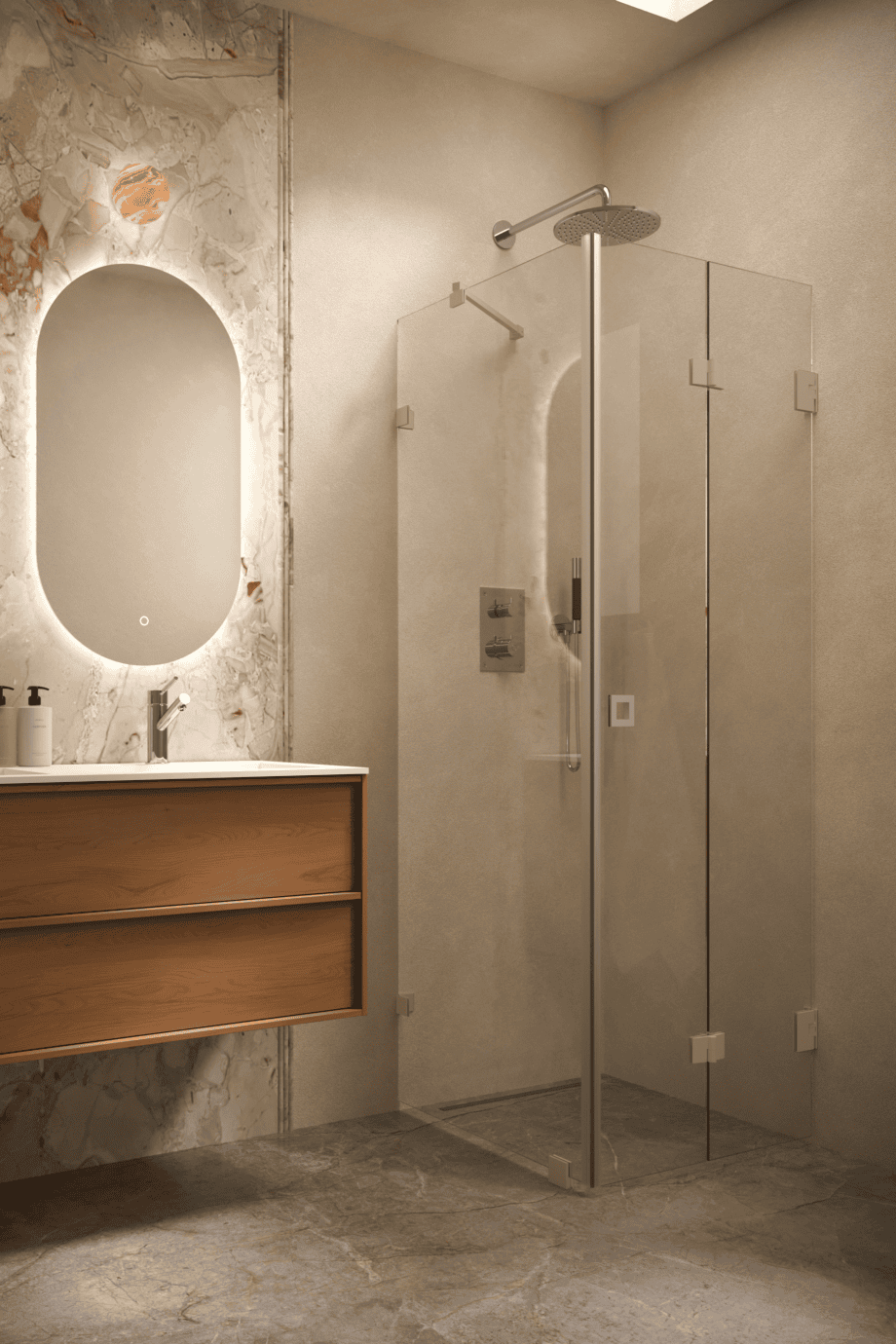 Dušinurk Hietakari Vetro 541, Sand furnituur, ülikirgas klaas
