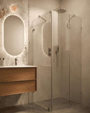 Dušinurk Hietakari Vetro 542, kroomitud furnituur, läbipaistev klaas