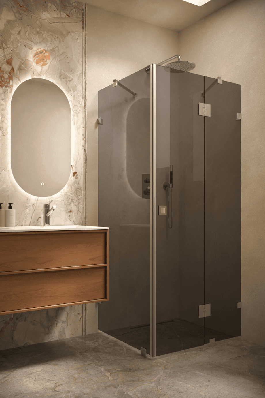 Dušinurk Hietakari Vetro 542, kroomitud furnituur, must klaas