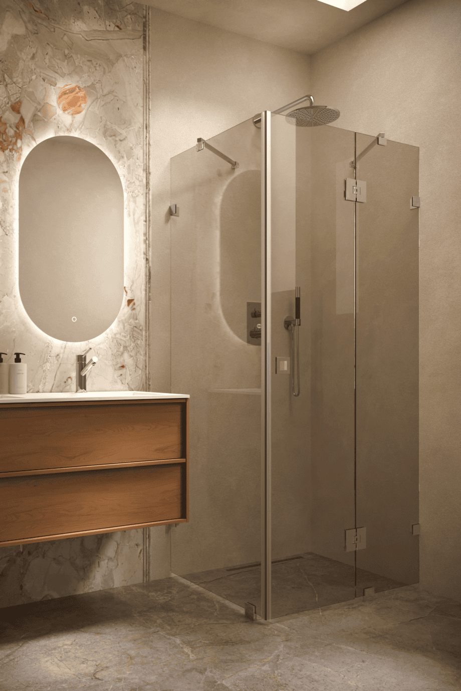 Dušinurk Hietakari Vetro 542, kroomitud furnituur, pronkstoonklaas