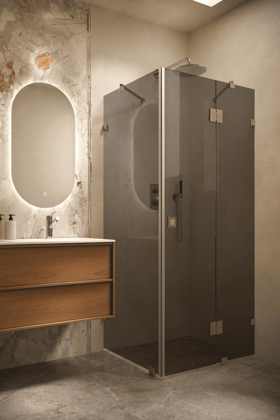 Dušinurk Hietakari Vetro 542, messingfurnituur, must klaas