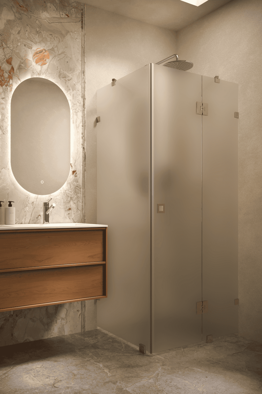 Dušinurk Hietakari Vetro 542, messingfurnituur, satiin mattklaas