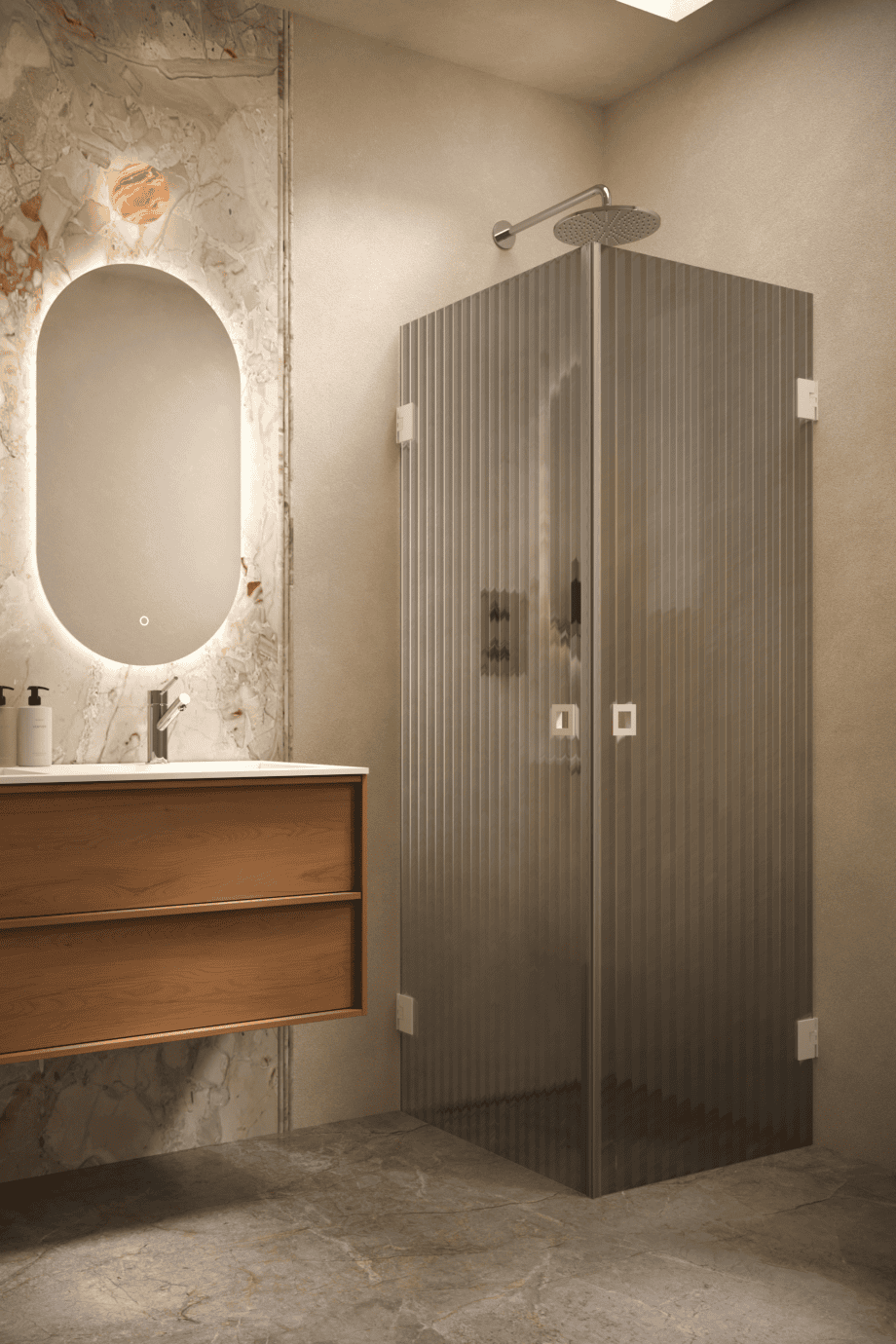 Dušinurk Hietakari Vetro 543, valge furnituur, hall Reeded soonikklaas Dušinurk Hietakari Vetro 543, valge furnituur, hall Reeded soonikklaas