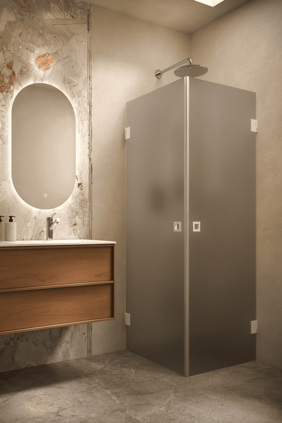 Dušinurk Hietakari Vetro 543, valge furnituur, hall satiinklaas Dušinurk Hietakari Vetro 543, valge furnituur, hall satiinklaas