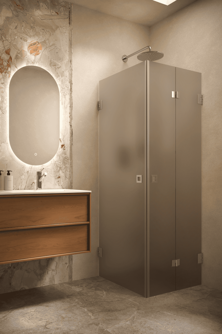 Dušinurk Hietakari Vetro 544, harjatud furnituur, pruun satiinklaas