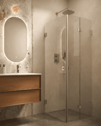 Dušinurk Hietakari Vetro 544, kroomitud furnituur, läbipaistev klaas