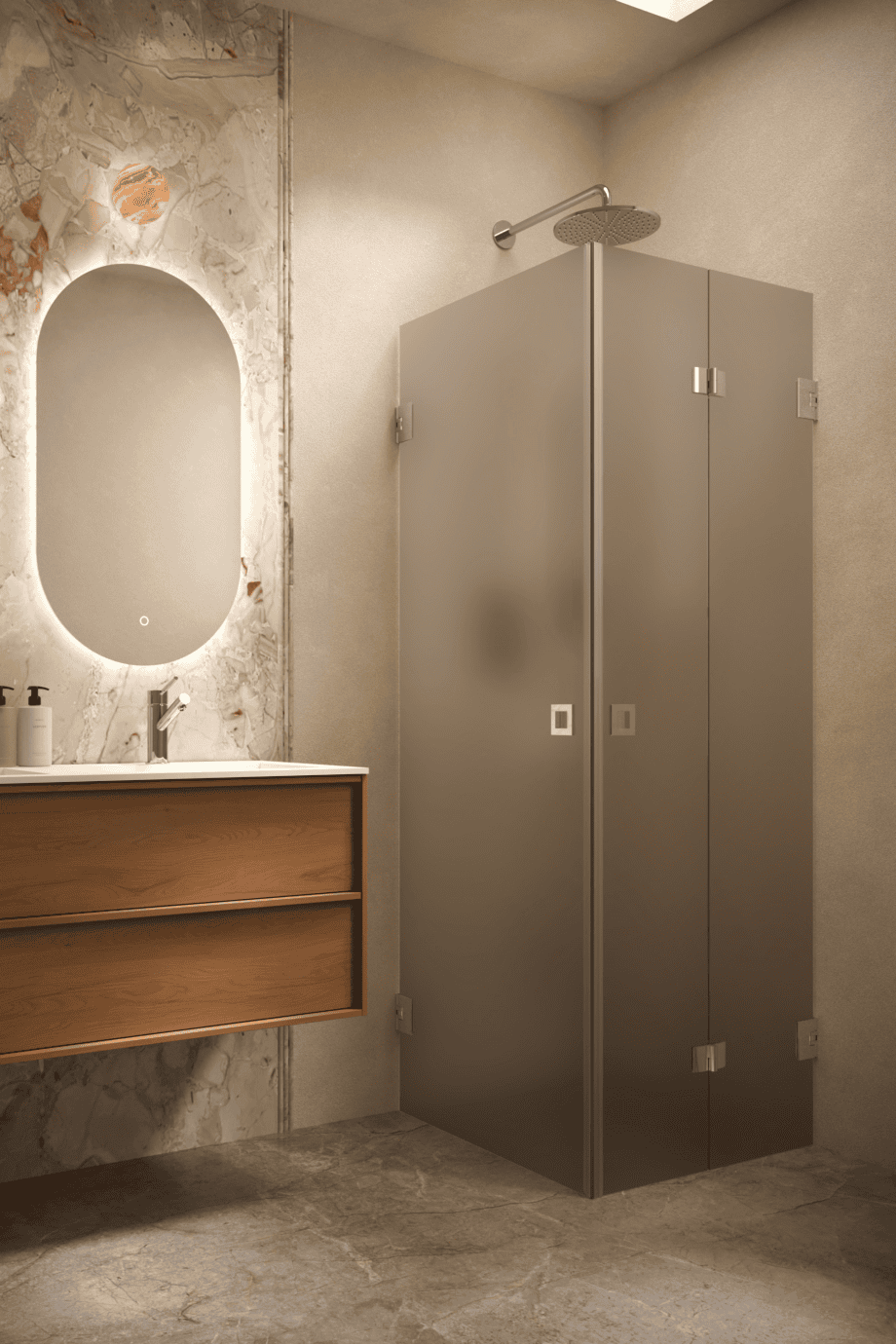 Dušinurk Hietakari Vetro 544, kroomitud furnituur, pruun satiinklaas