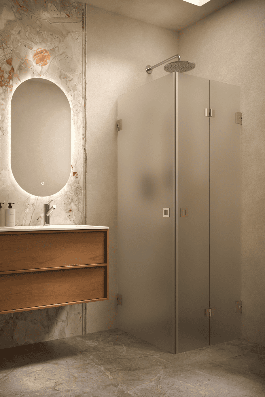 Dušinurk Hietakari Vetro 544, messingfurnituur, satiin mattklaas