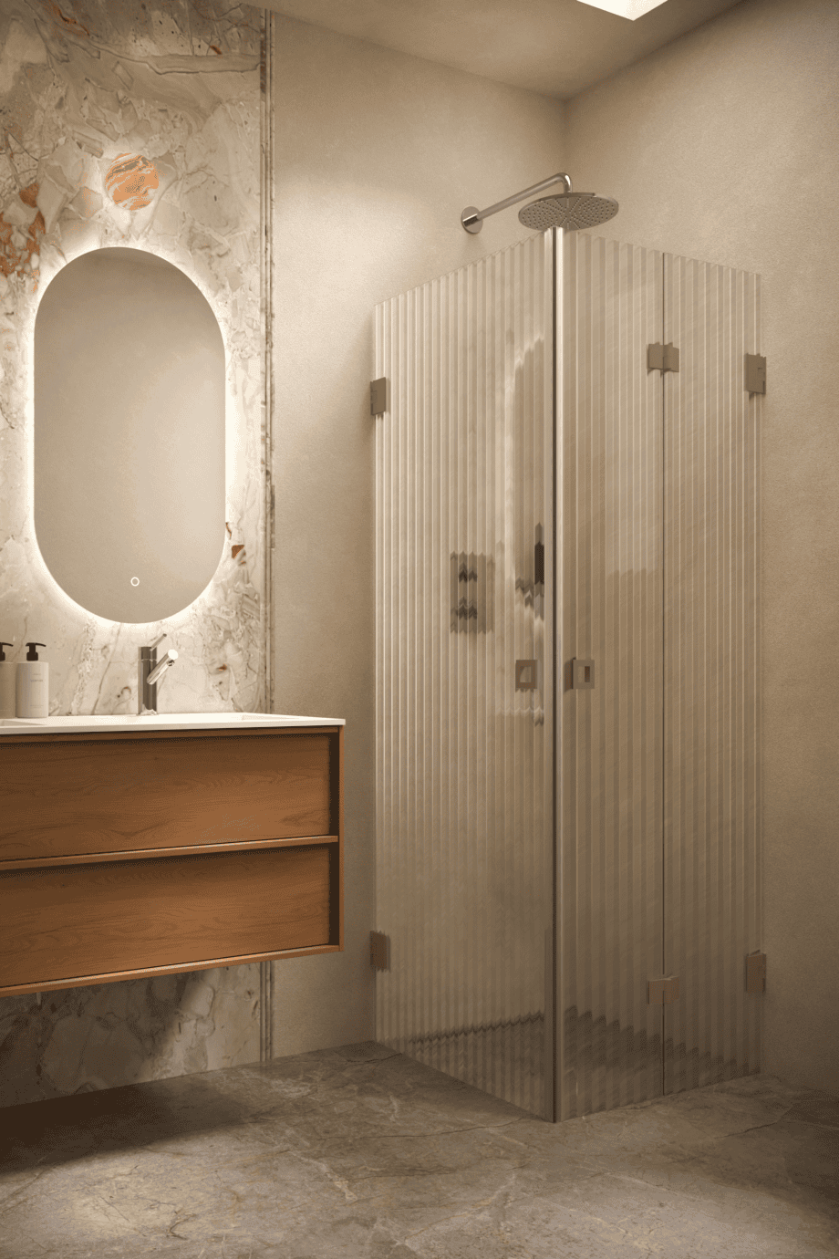 Dušinurk Hietakari Vetro 544, Mocha furnituur, Reeded soonikklaas