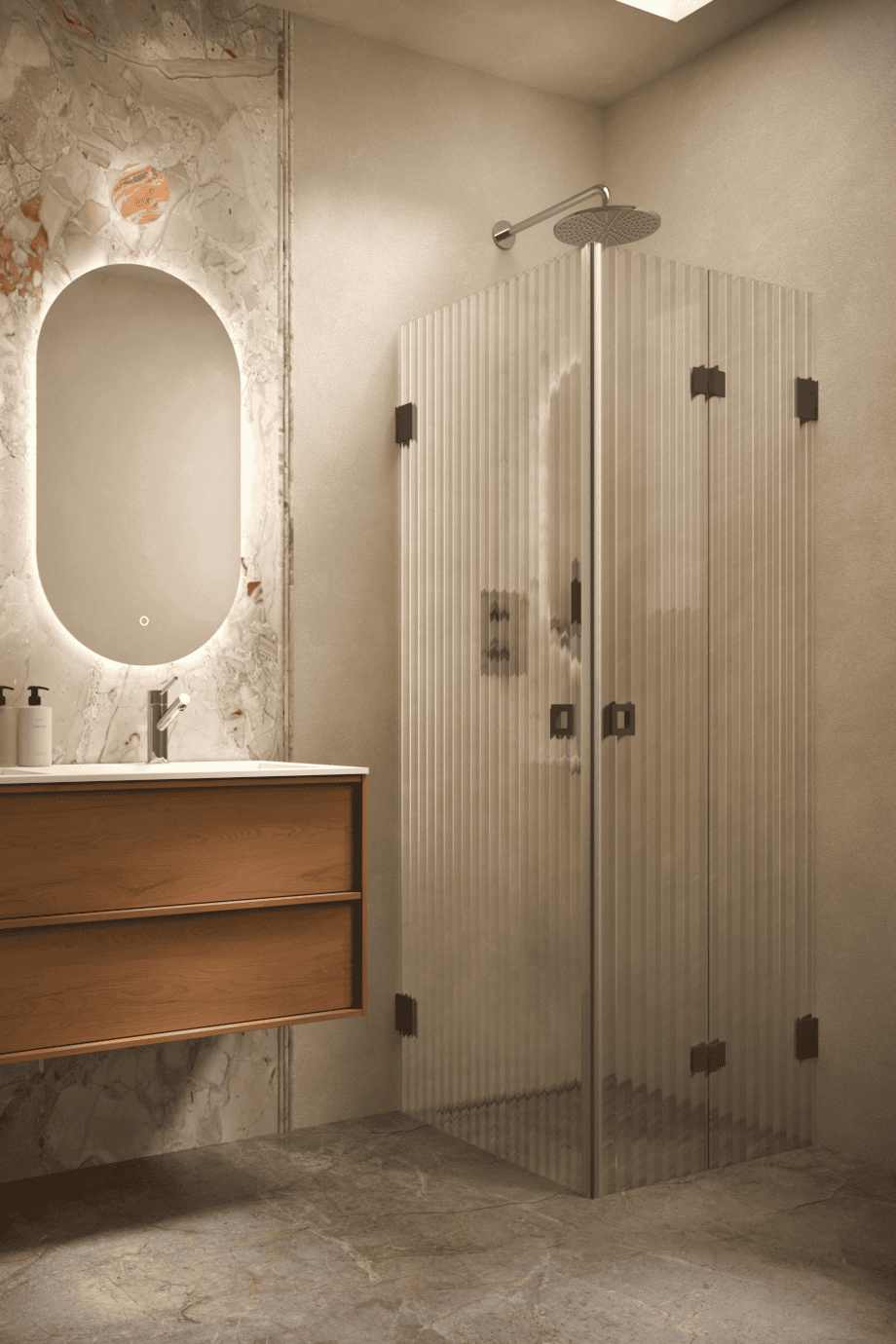 Dušinurk Hietakari Vetro 544, must furnituur, Reeded soonikklaas