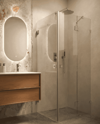 Dušinurk Hietakari Vetro 545, kroomitud furnituur, läbipaistev klaas