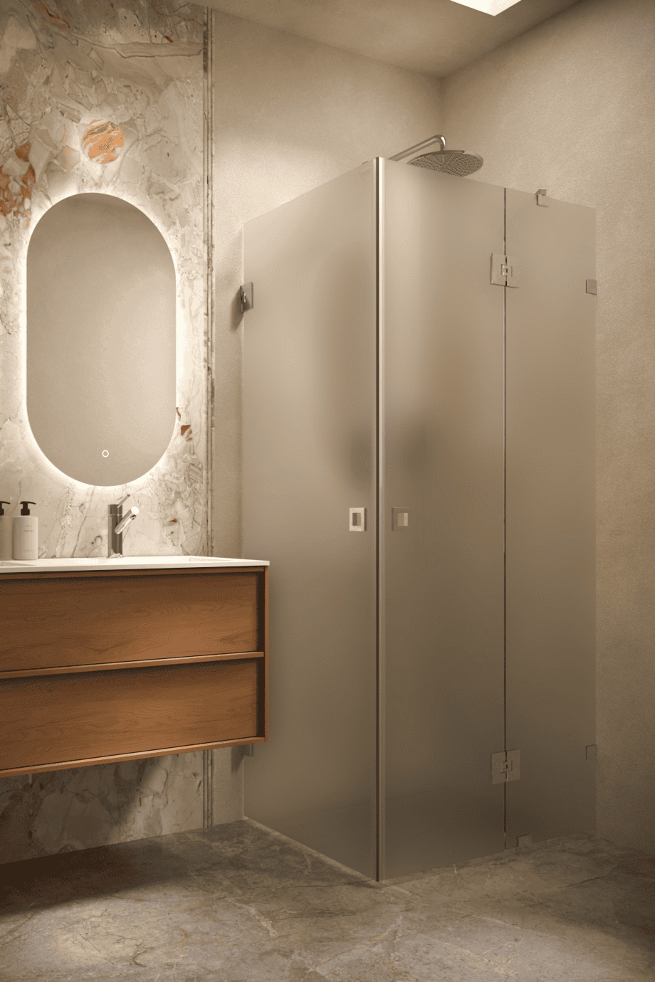 Dušinurk Hietakari Vetro 545, kroomitud furnituur, satiin mattklaas