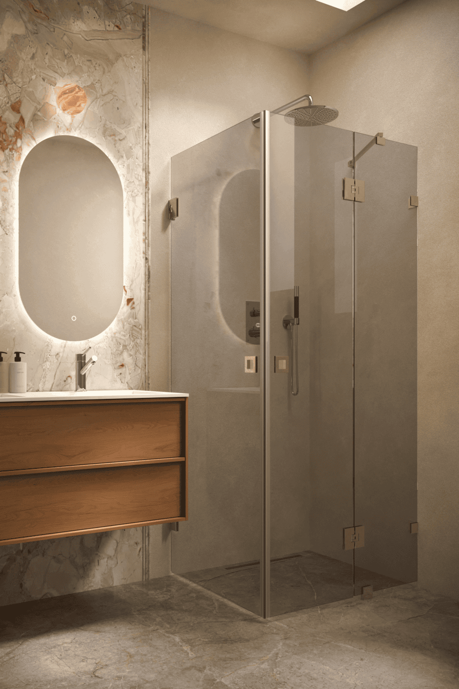 Dušinurk Hietakari Vetro 545, messingfurnituur, hall toonklaas