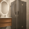 Dušinurk Hietakari Vetro 545, messingfurnituur, must klaas