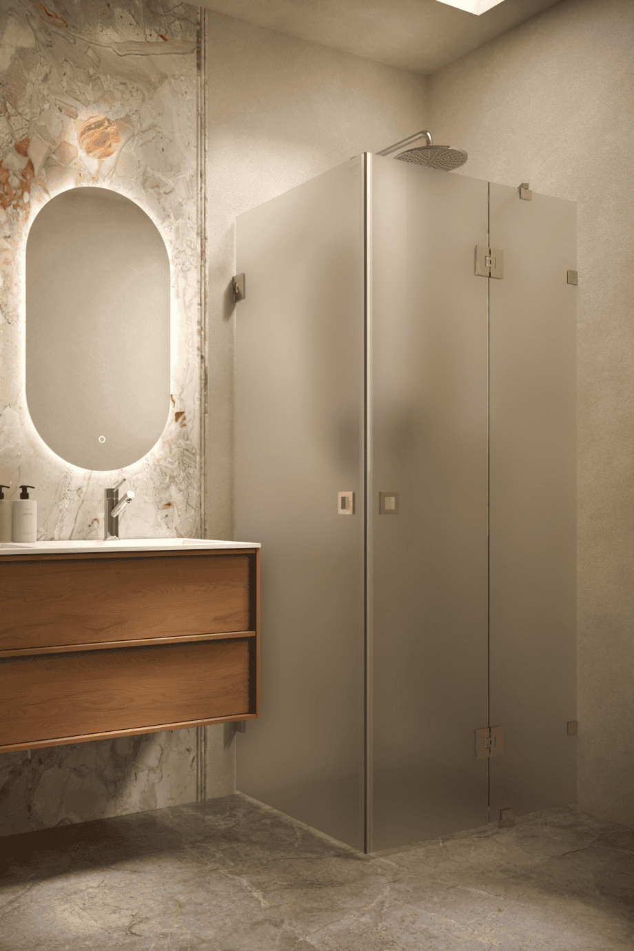 Dušinurk Hietakari Vetro 545, messingfurnituur, satiin mattklaas