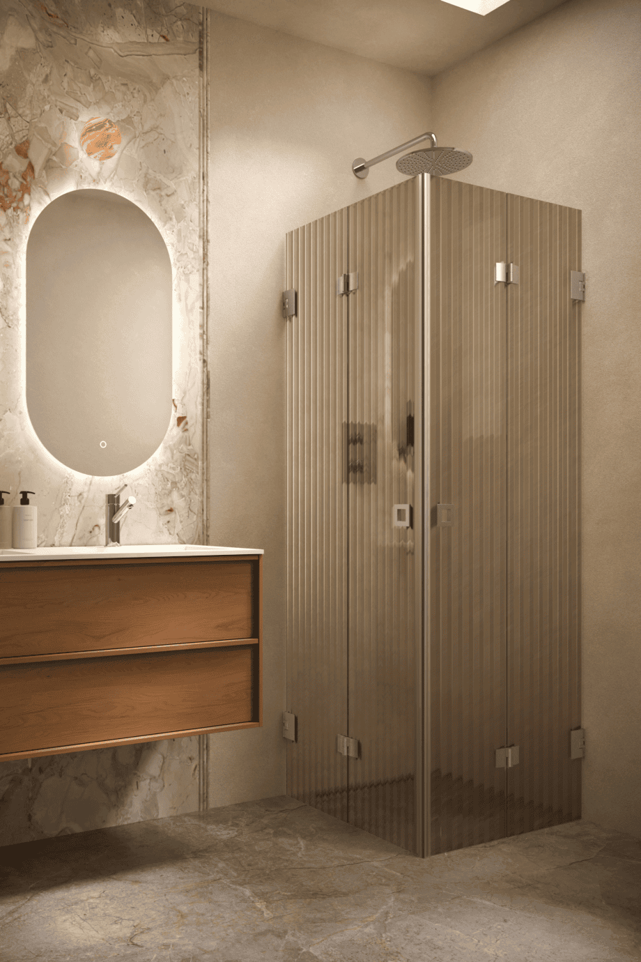 Dušinurk Hietakari Vetro 546, harjatud furnituur, pruun Reeded soonikklaas