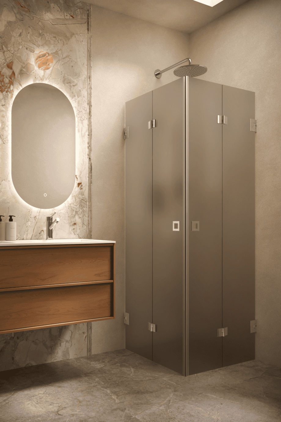 Dušinurk Hietakari Vetro 546, kroomitud furnituur, pruun satiinklaas