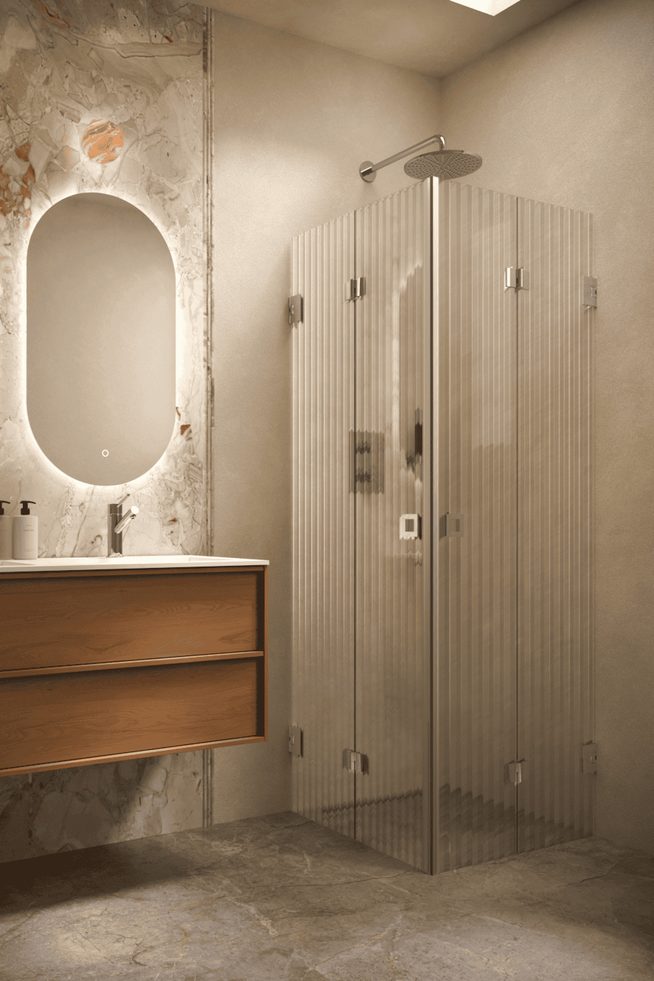 Dušinurk Hietakari Vetro 546, kroomitud furnituur, Reeded soonikklaas