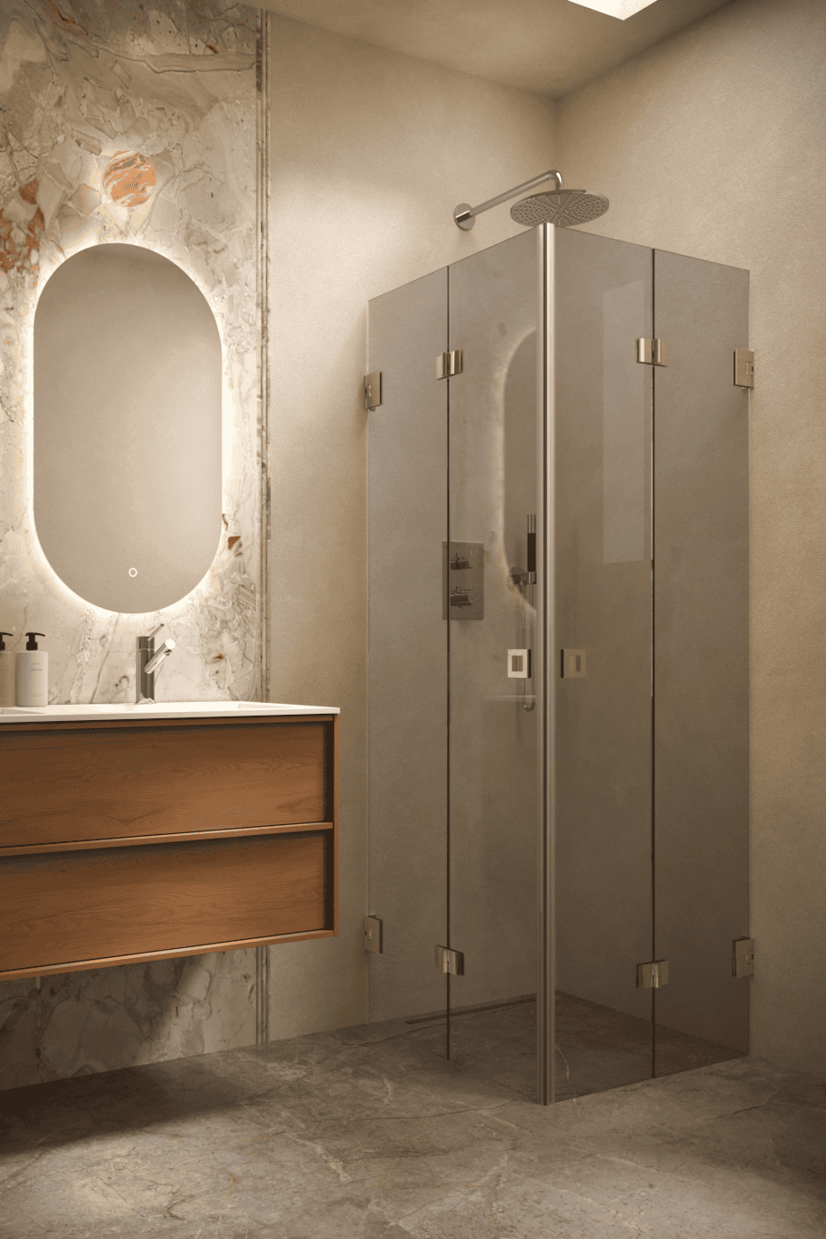 Dušinurk Hietakari Vetro 546, messingfurnituur, hall toonklaas