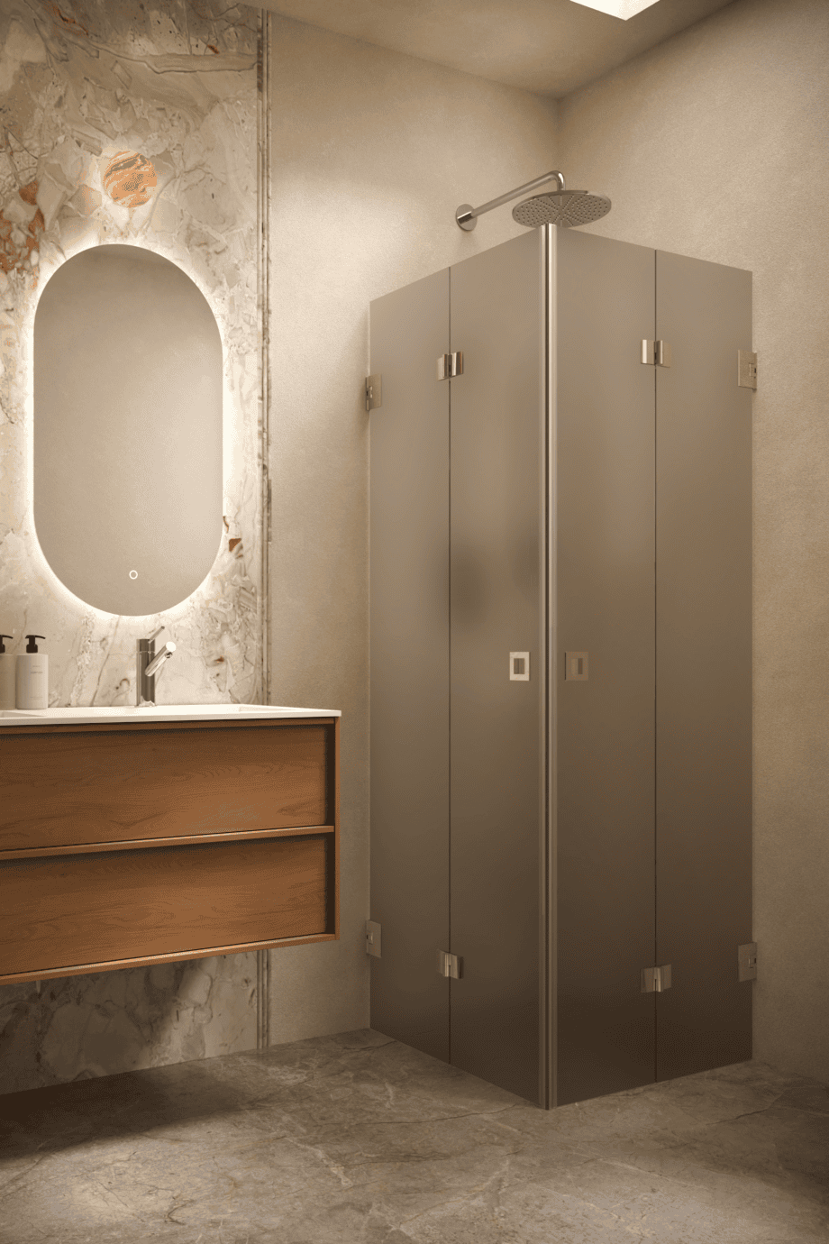 Dušinurk Hietakari Vetro 546, messingfurnituur, pruun satiinklaas