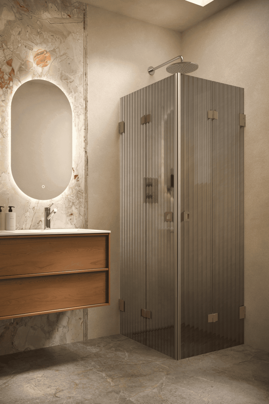 Dušinurk Hietakari Vetro 546, Mocha furnituur, hall Reeded soonikklaas