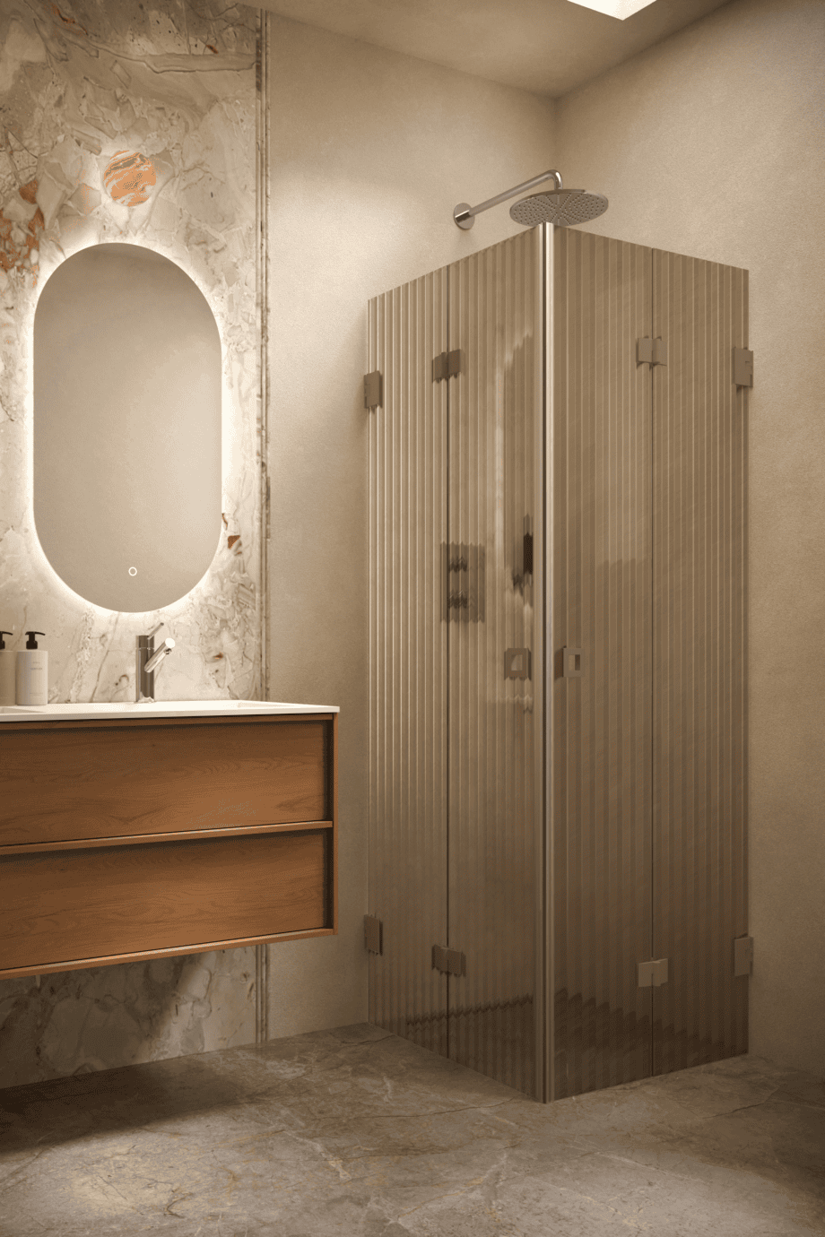 Dušinurk Hietakari Vetro 546, Mocha furnituur, pruun Reeded soonikklaas